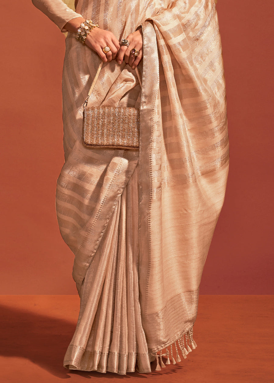 Designer Creamy Beige VIscose Silk Bridal Saree