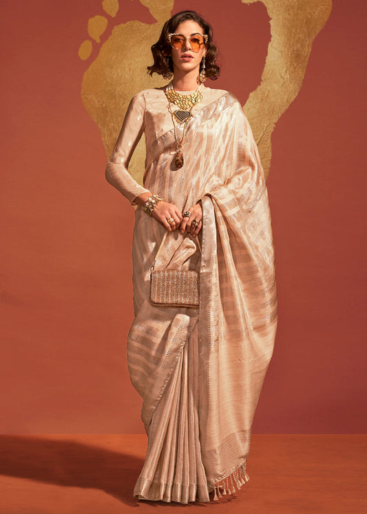 Designer Creamy Beige VIscose Silk Bridal Saree
