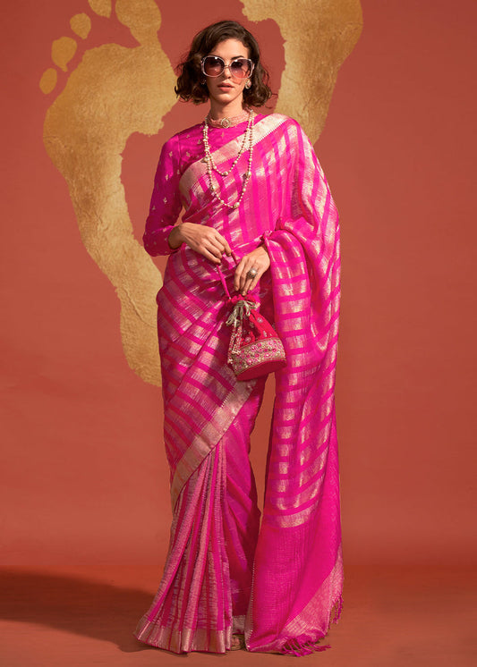 Designer Hot Pink VIscose Silk Bridal Saree