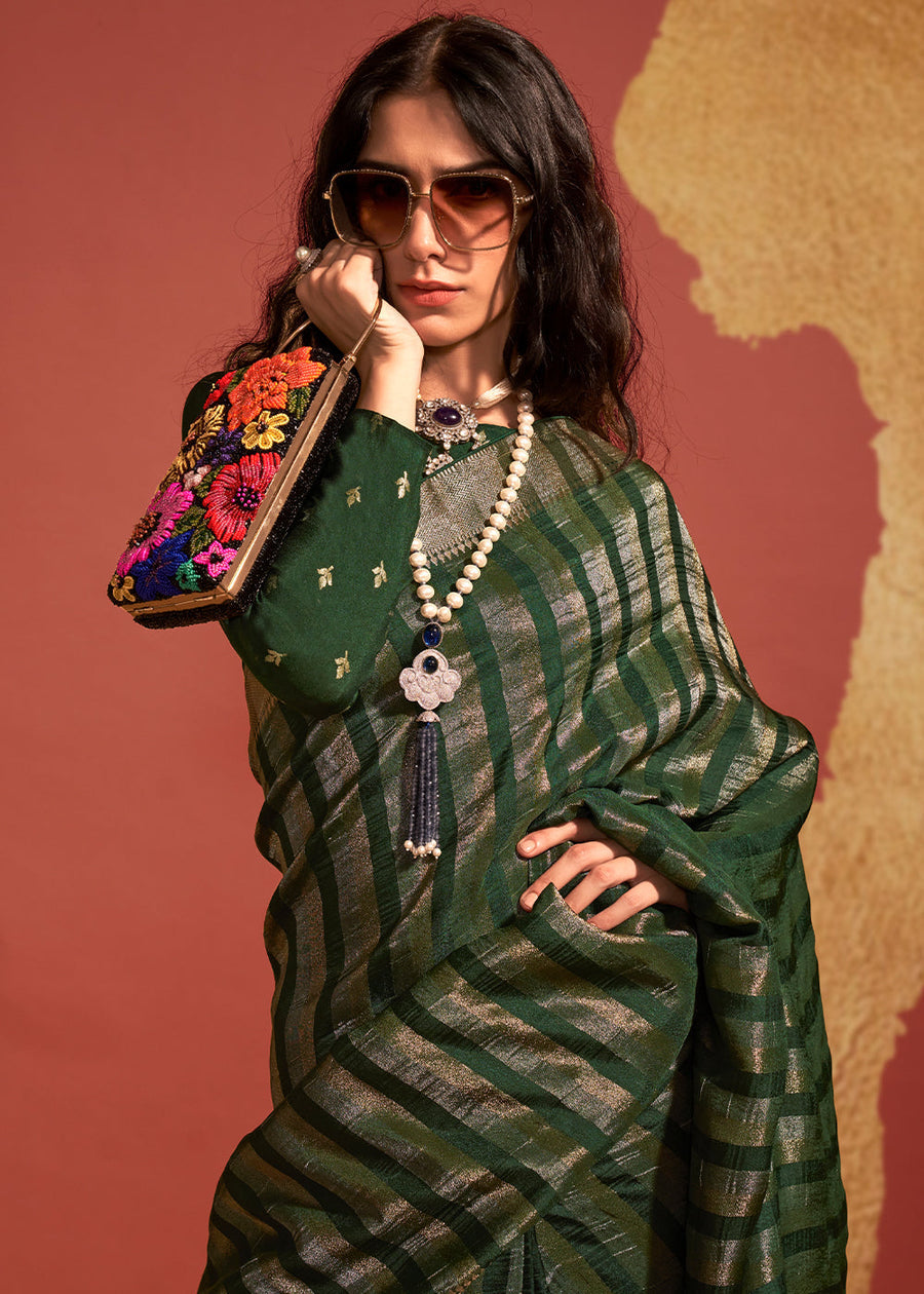 Designer Dark Green VIscose Silk Bridal Saree