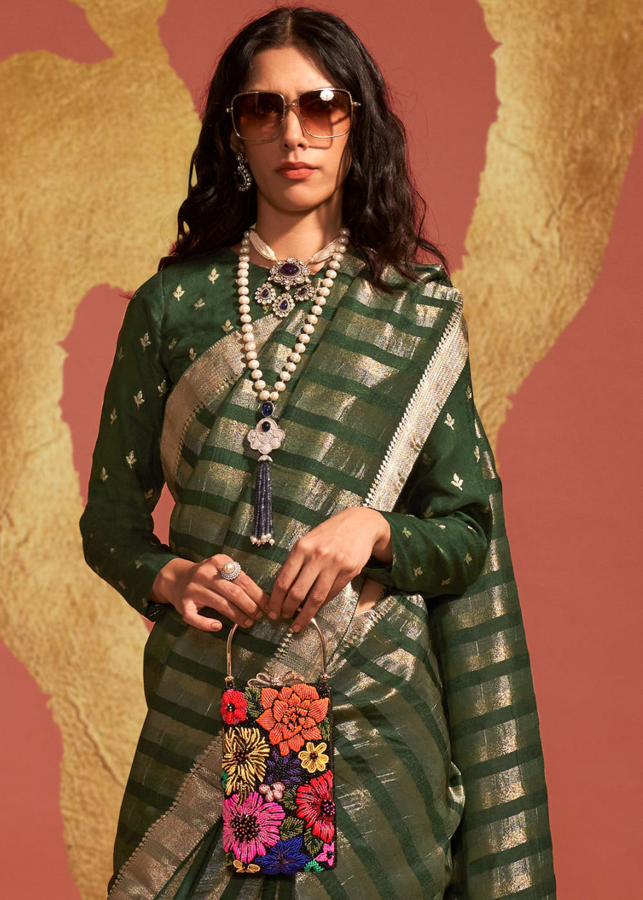 Designer Dark Green VIscose Silk Bridal Saree