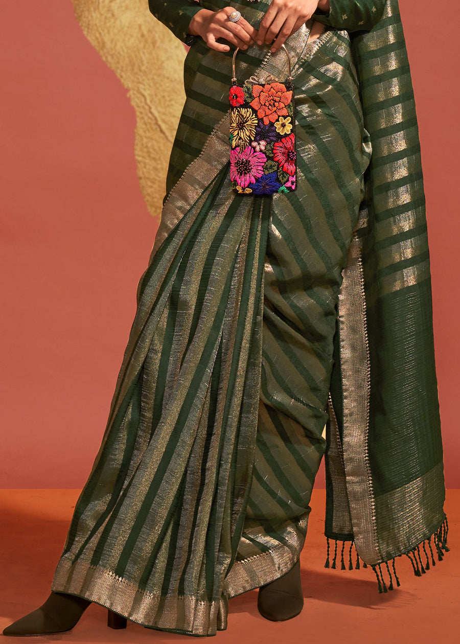 Designer Dark Green VIscose Silk Bridal Saree