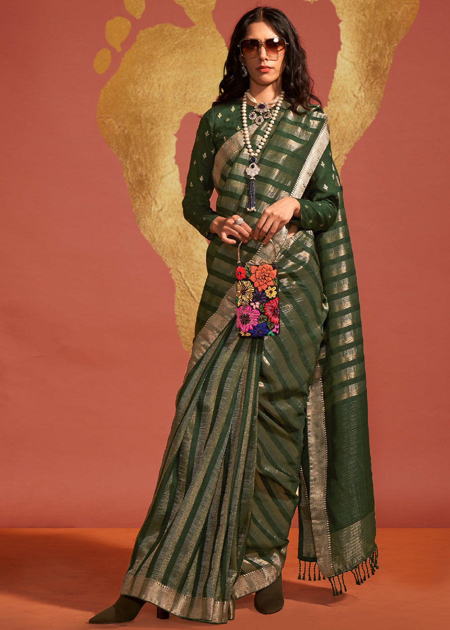 Designer Dark Green VIscose Silk Bridal Saree