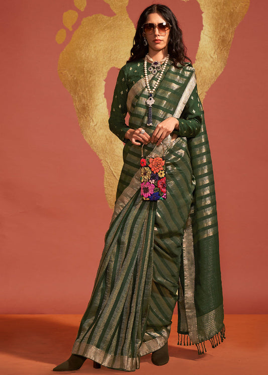 Designer Dark Green VIscose Silk Bridal Saree