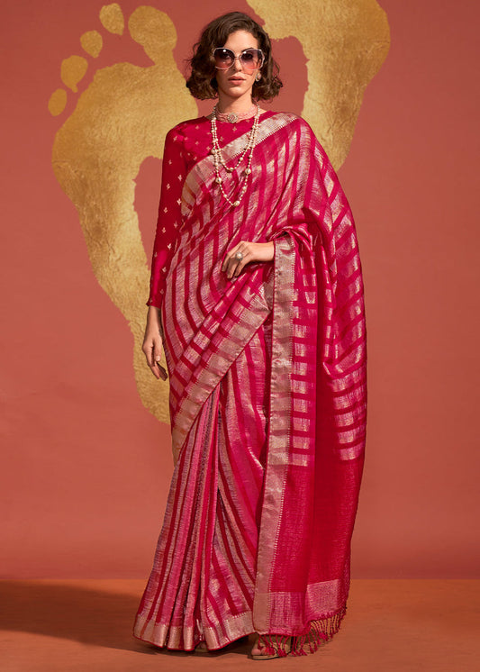 Designer Pinkish Red VIscose Silk Bridal Saree
