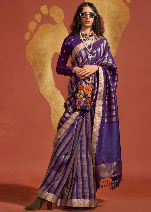 Designer Violet Purple VIscose Silk Bridal Saree