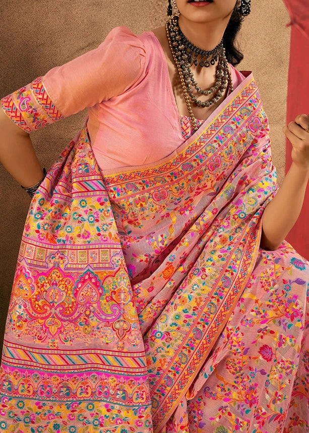 Pastel Pink Pure Handloom Kashmiri Silk Saree
