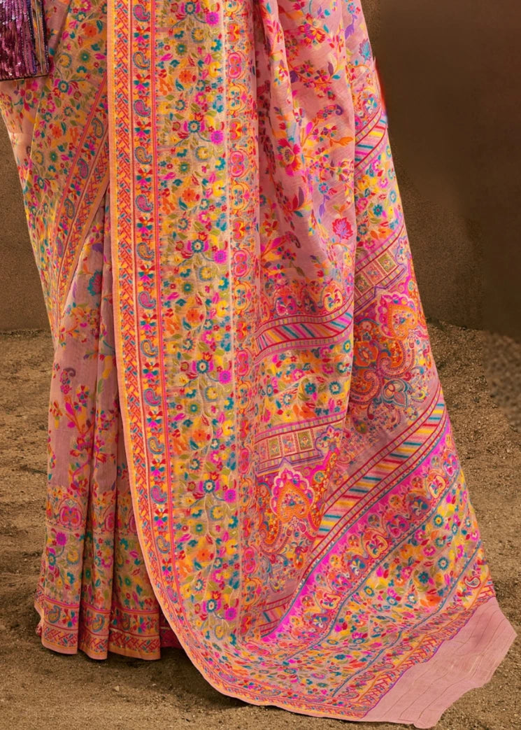Pastel Pink Pure Handloom Kashmiri Silk Saree