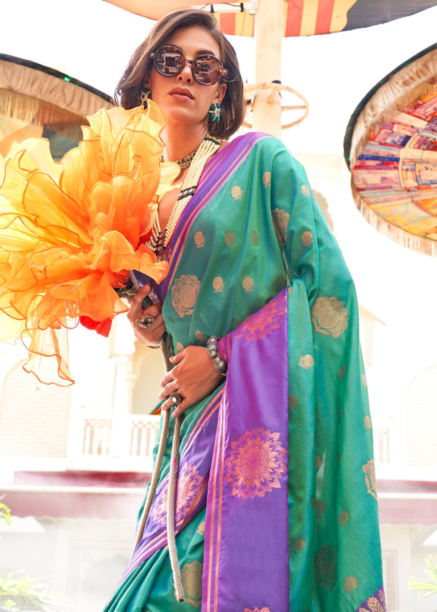Green & Purple Soft Banarasi Silk Saree