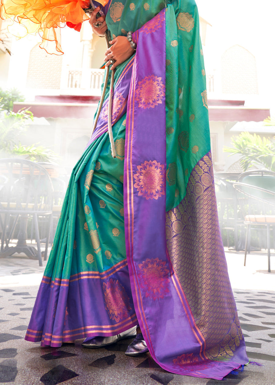 Green & Purple Soft Banarasi Silk Saree