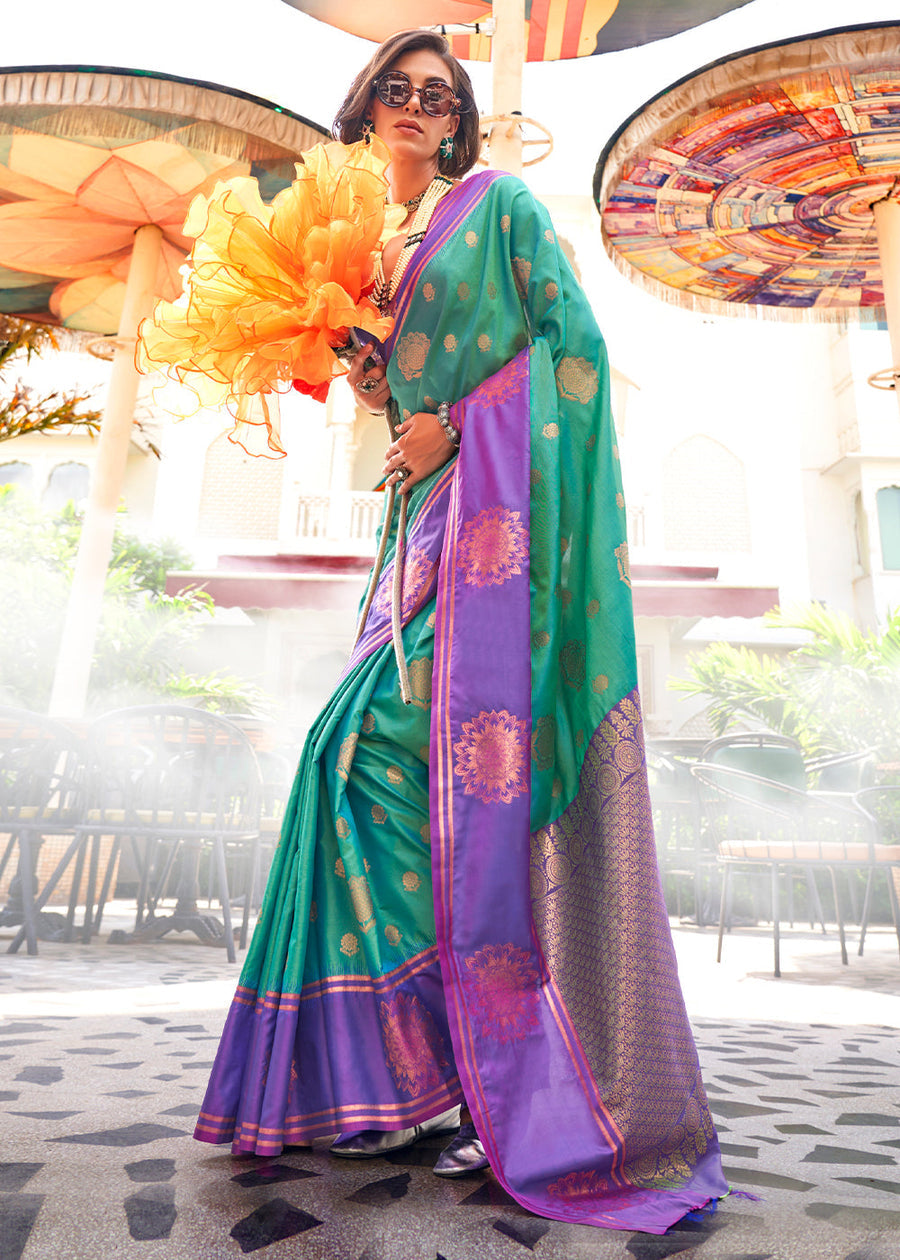 Green & Purple Soft Banarasi Silk Saree