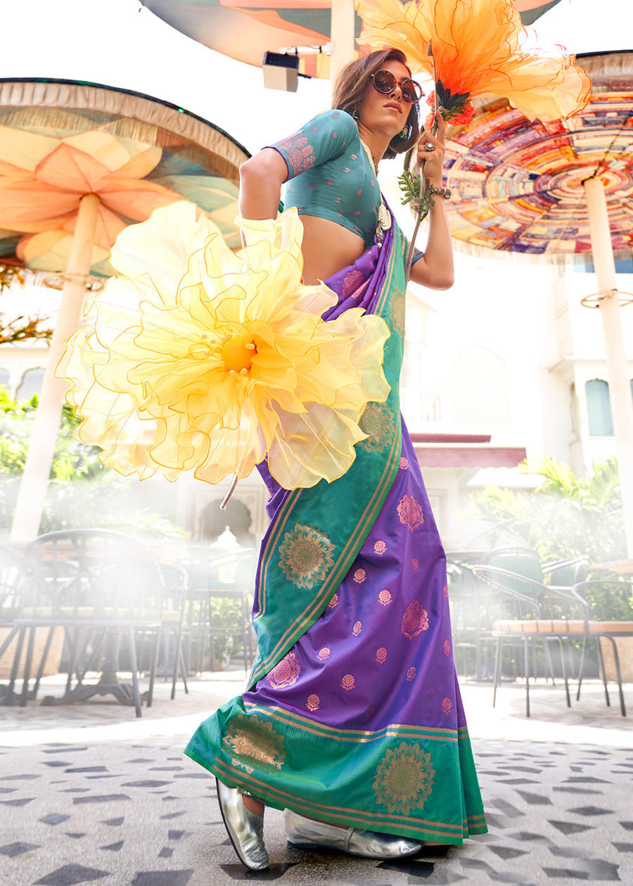 Purple & Green Soft Banarasi Silk Saree