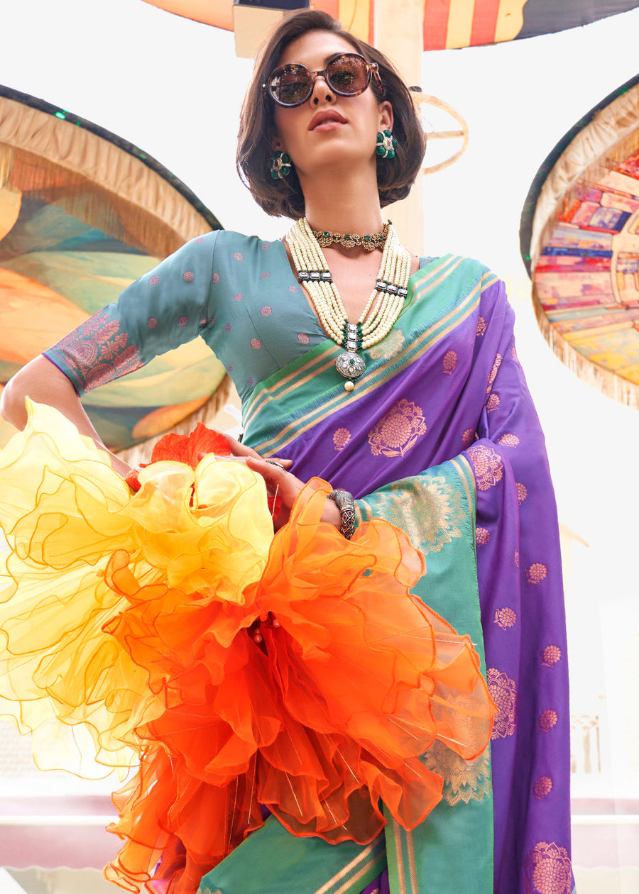 Purple & Green Soft Banarasi Silk Saree
