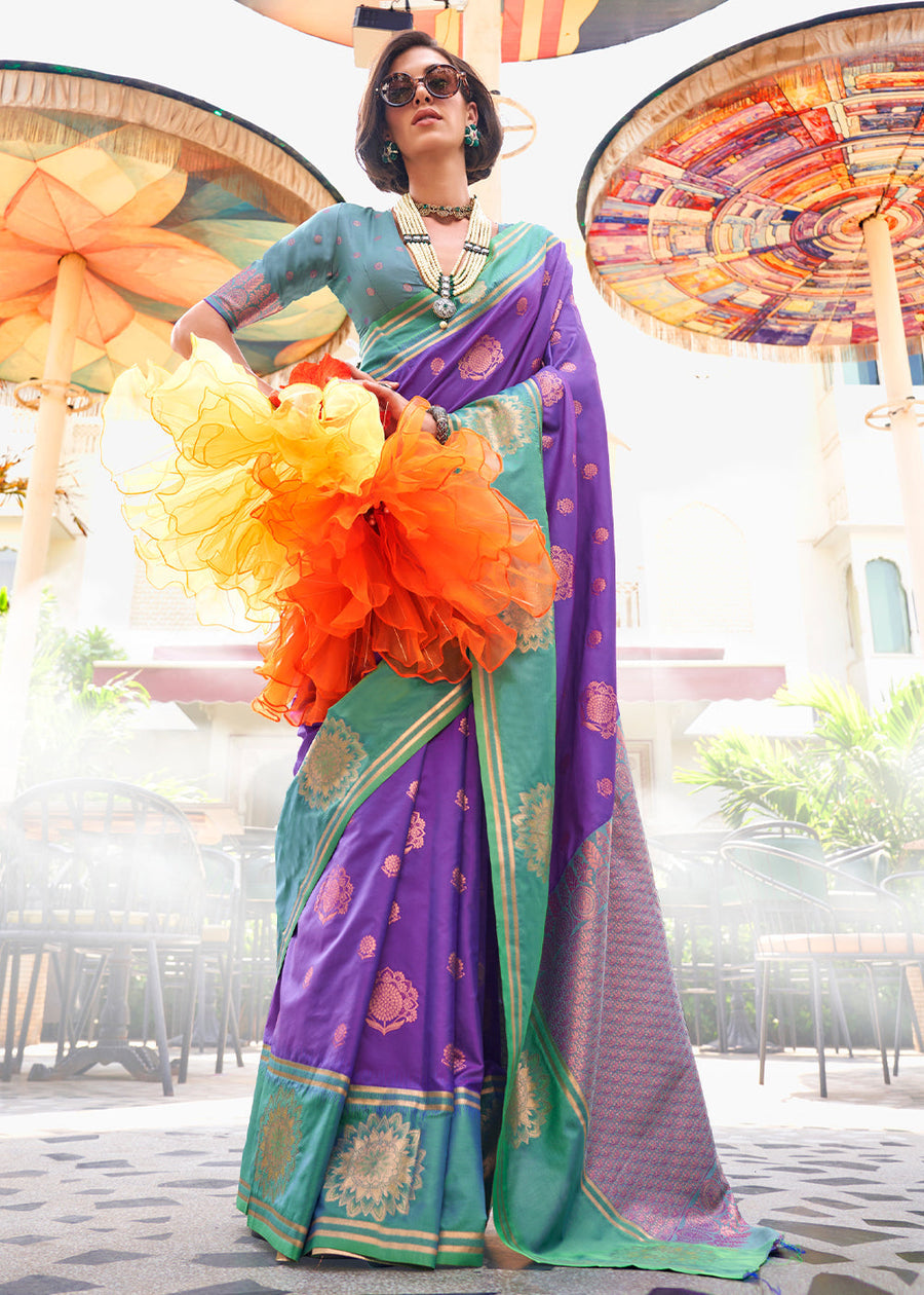 Purple & Green Soft Banarasi Silk Saree