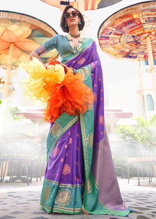 Purple & Green Soft Banarasi Silk Saree
