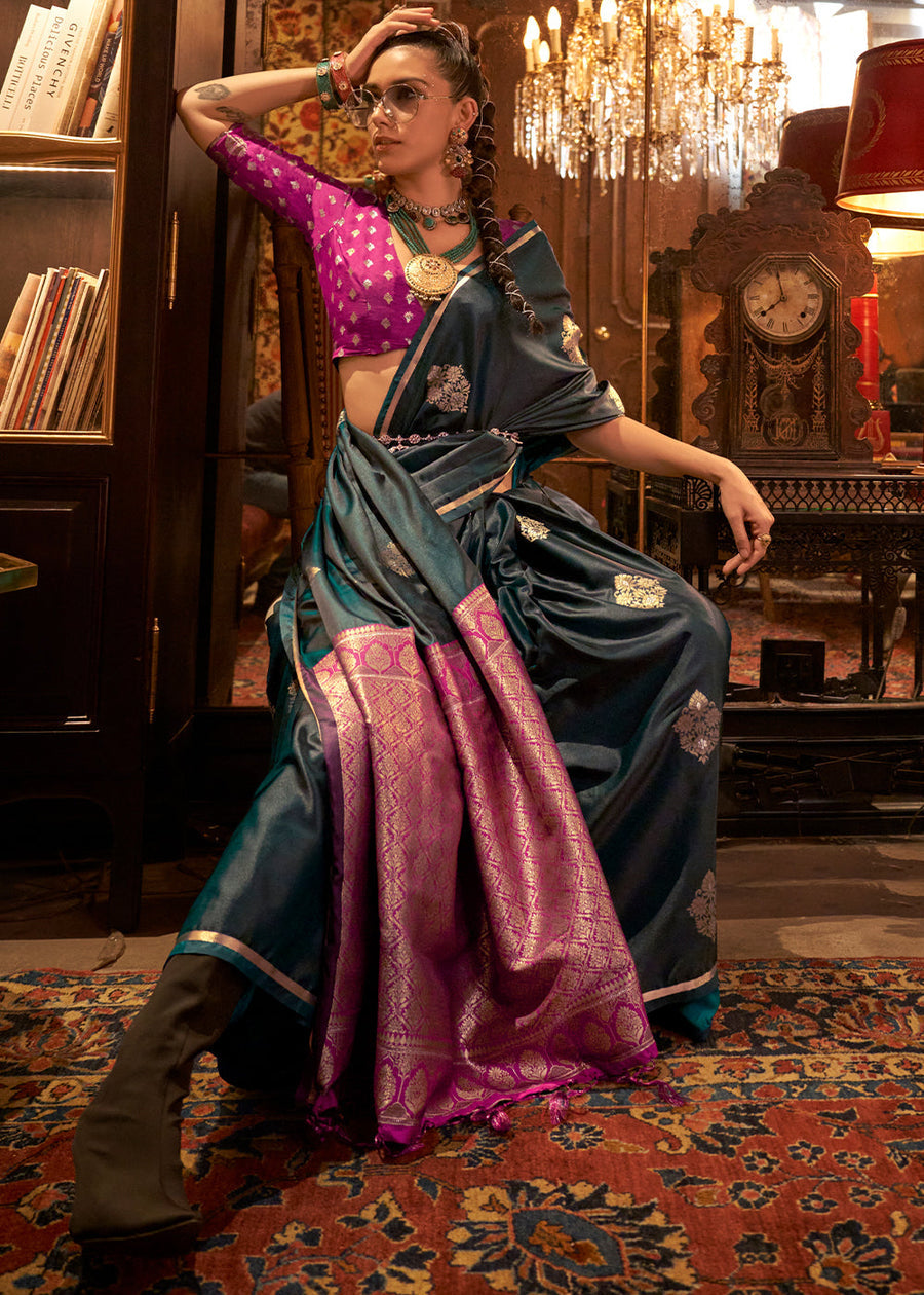 Handloom Banarasi Satin Silk Green Saree