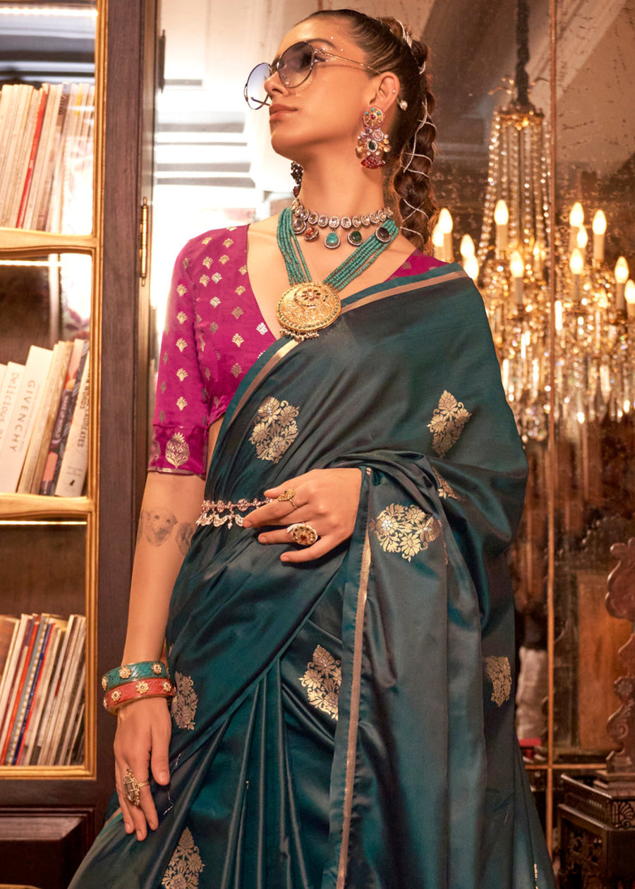 Handloom Banarasi Satin Silk Green Saree