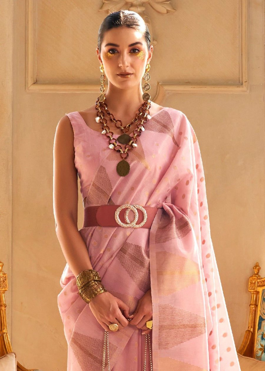 Kanjivaram Tissue Silk Pastel Pink Handloom Weaving Saree