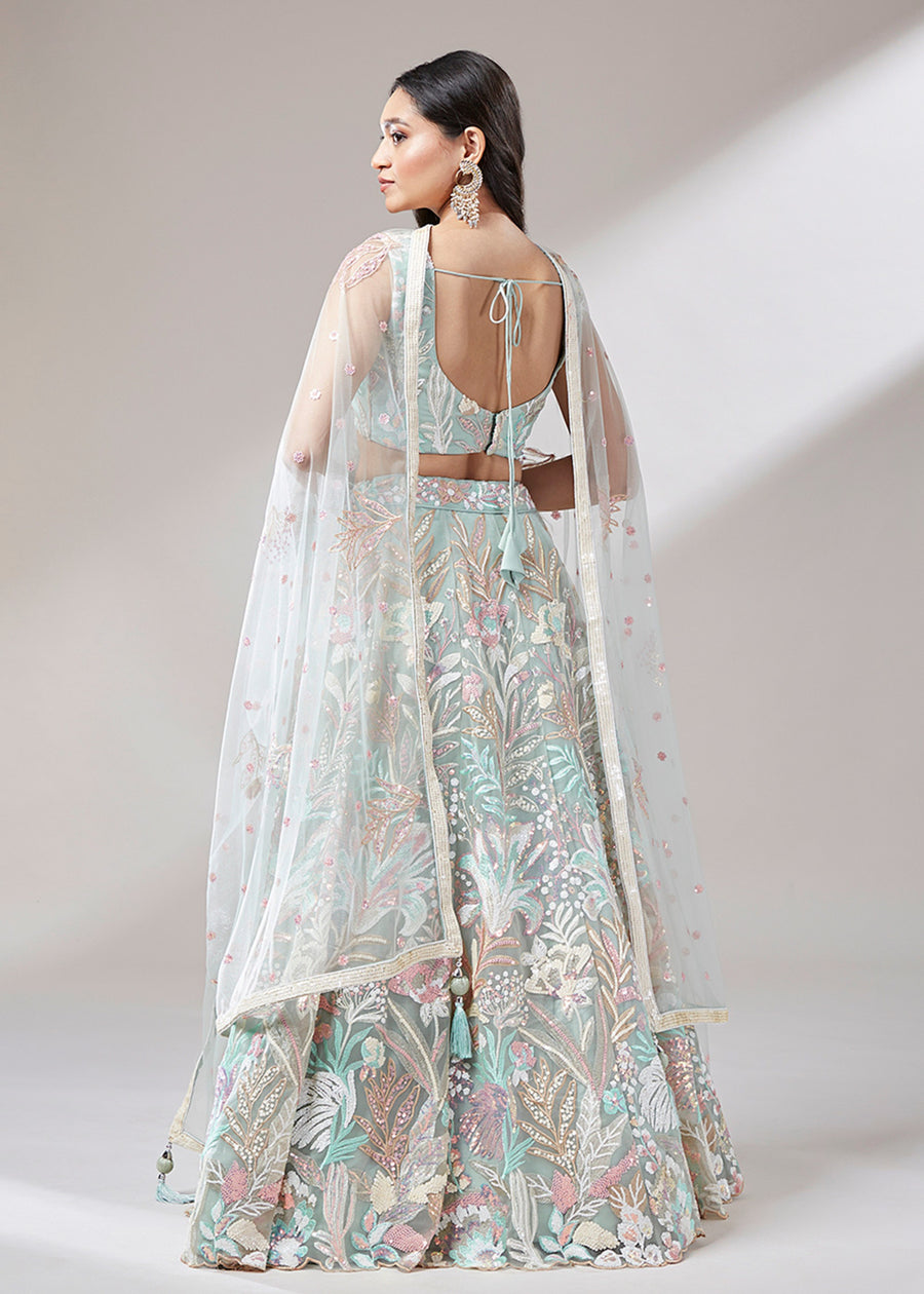 Mint Green Lehenga Choli With Sequins Embroidery
