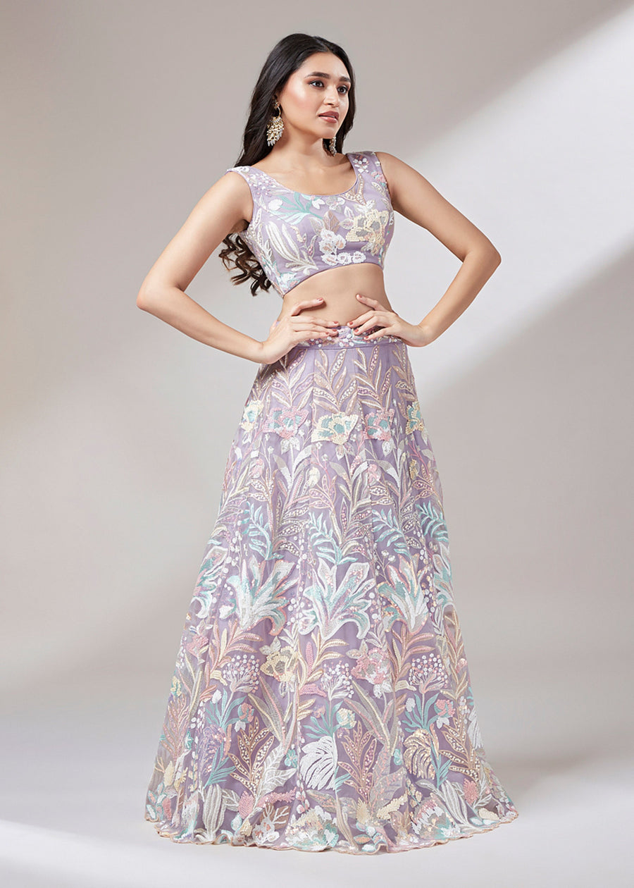 Mauve Purple Lehenga Choli With Sequins Embroidery