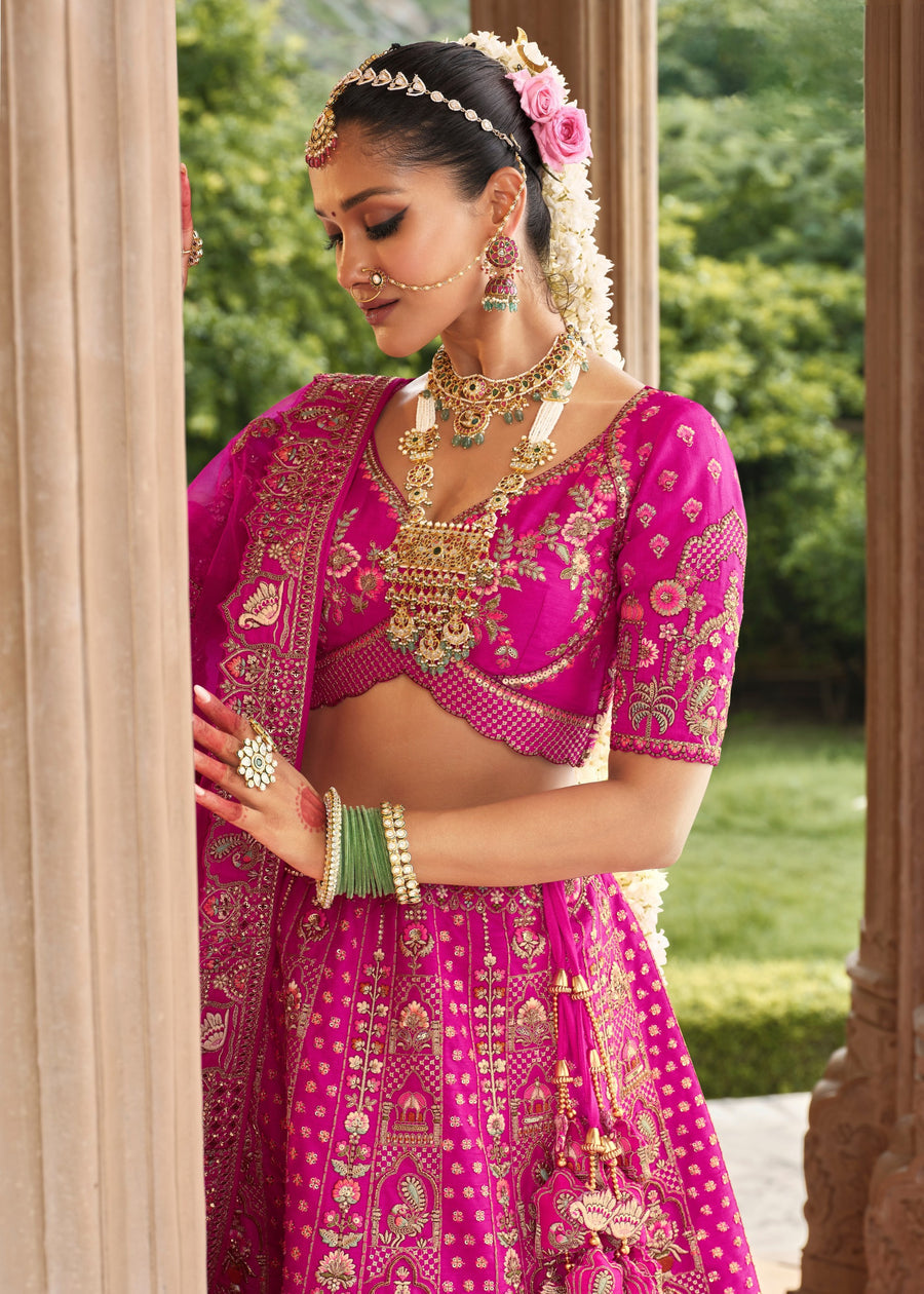 Pink Silk Embroidered Bridal Lehenga Choli