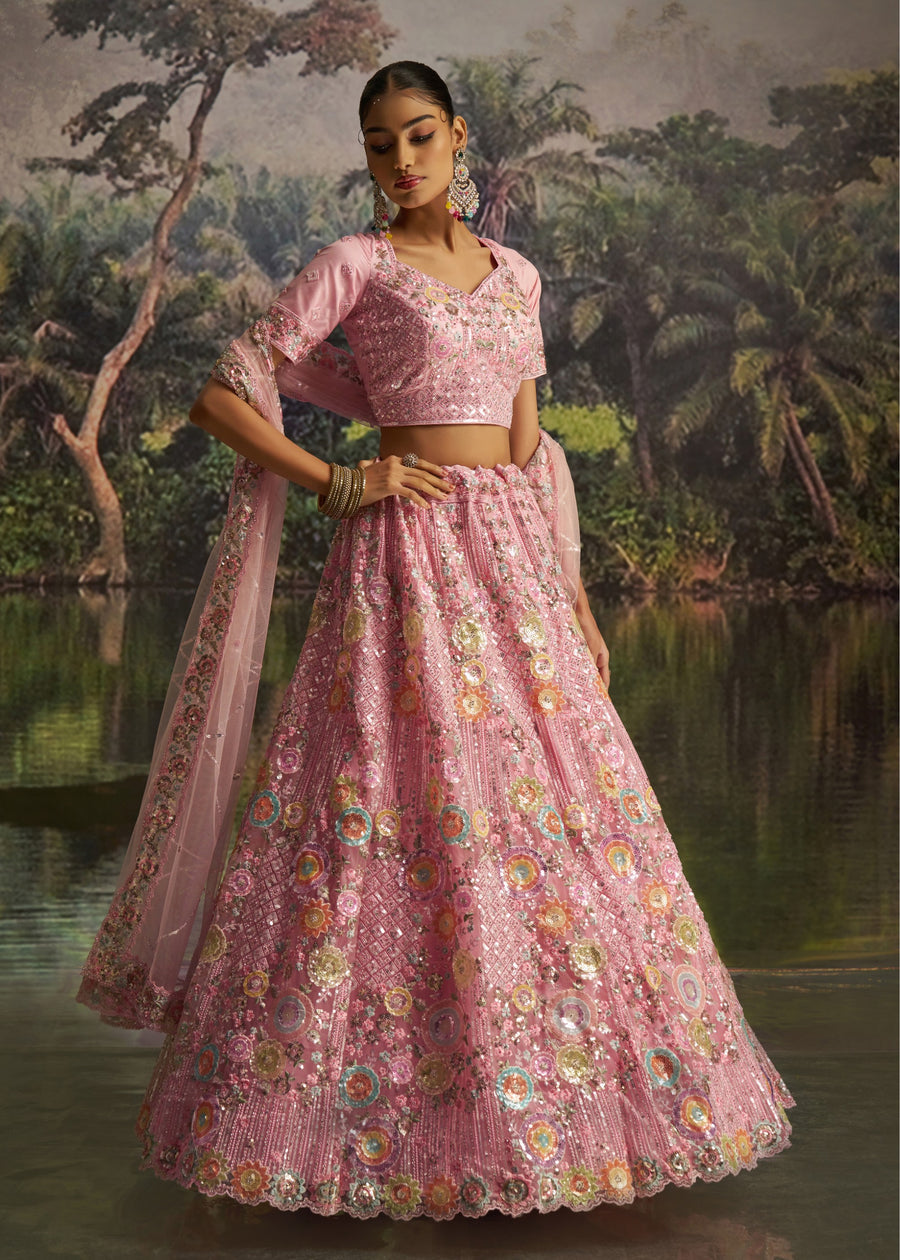 Pink Net Lehenga Choli