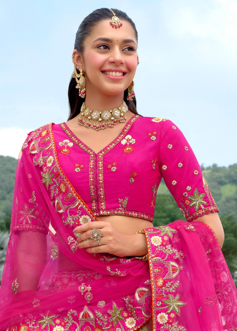 Copper & Rani Pink Silk Bridal Lehenga Choli