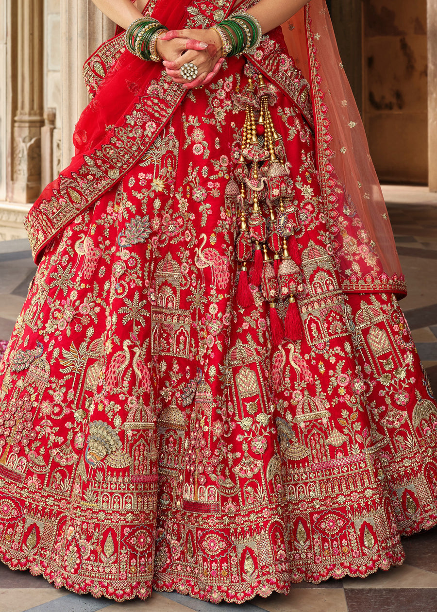 Red Silk Bridal Lehenga Choli with Zari Work