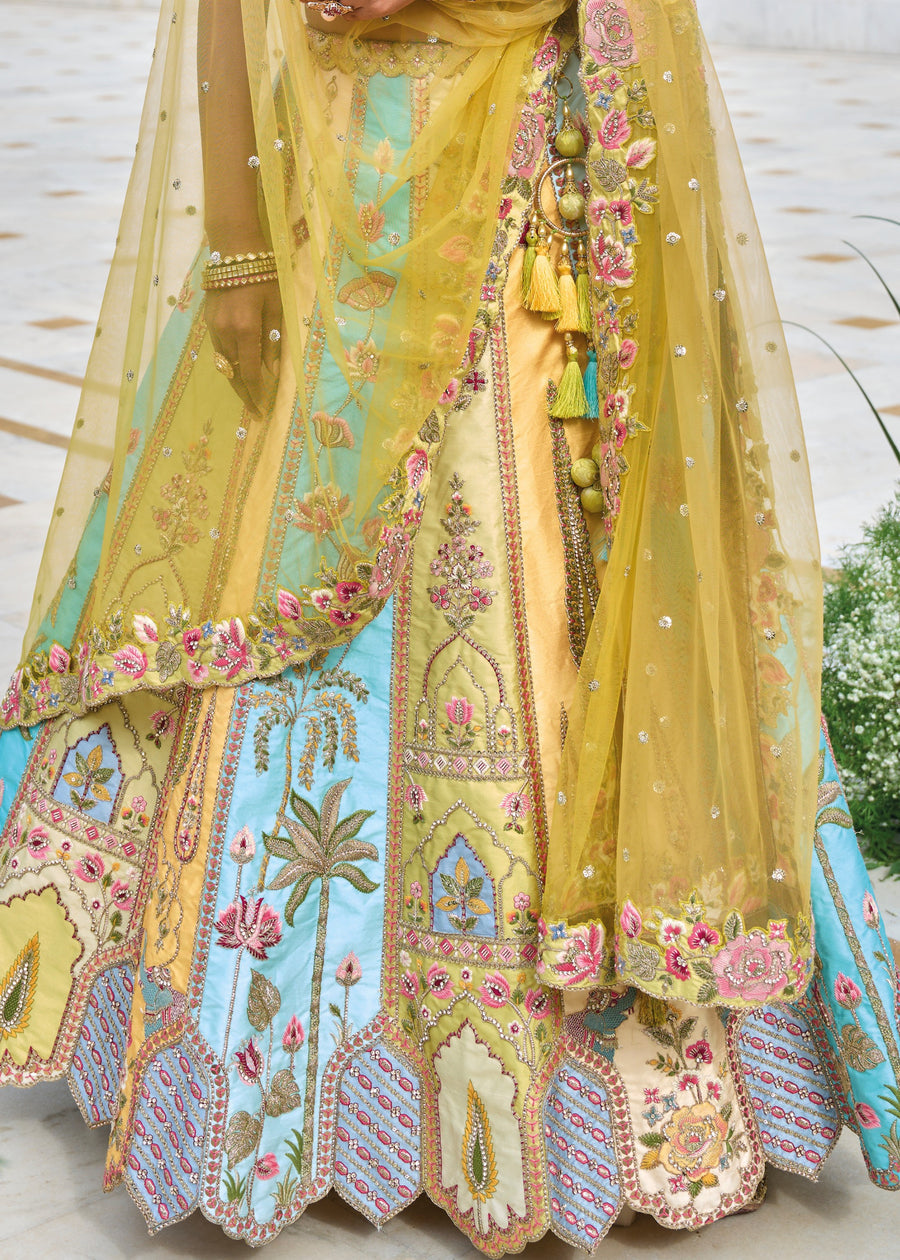 Pastel Green and Pastel Blue Silk Lehenga Choli