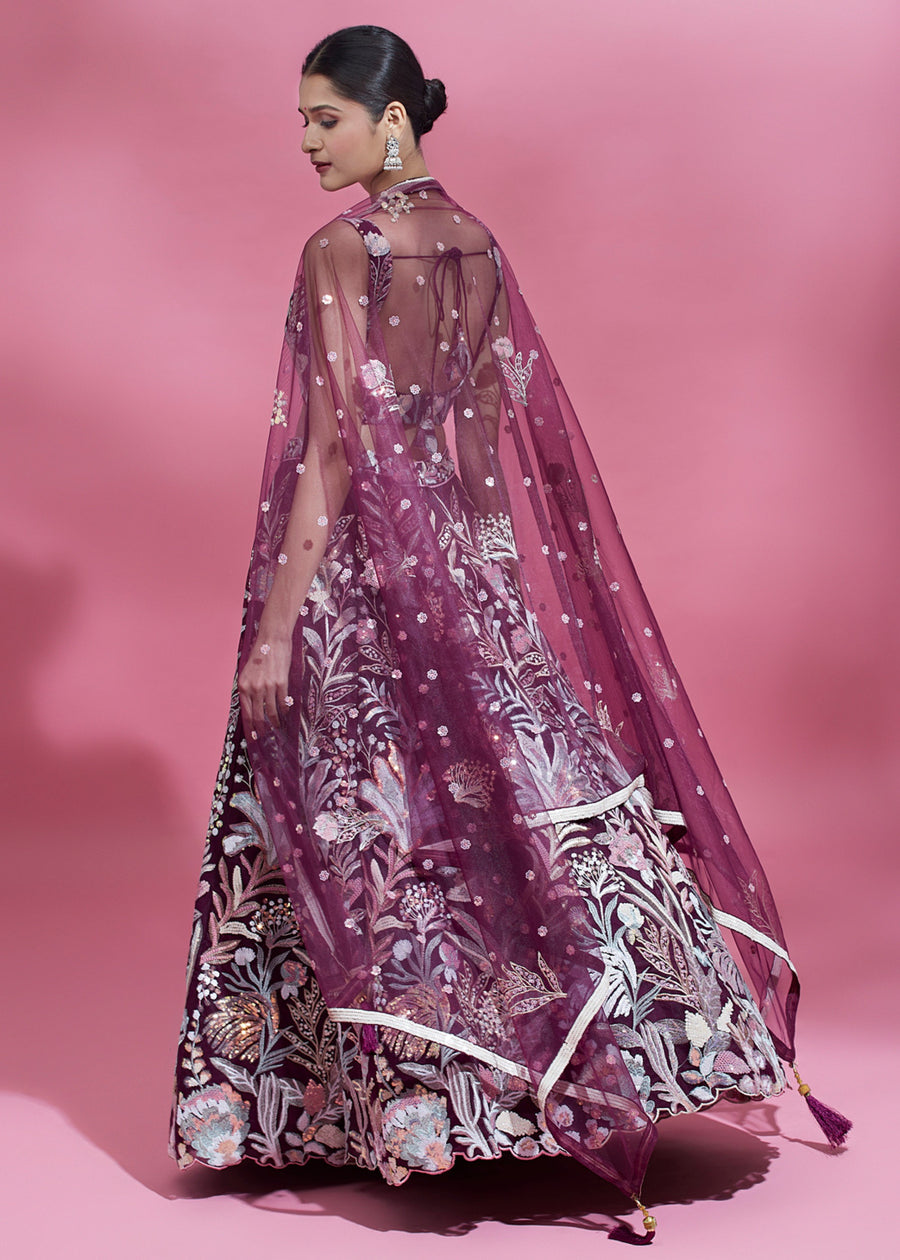 Wine Red Lehenga Choli With Sequins Embroidery