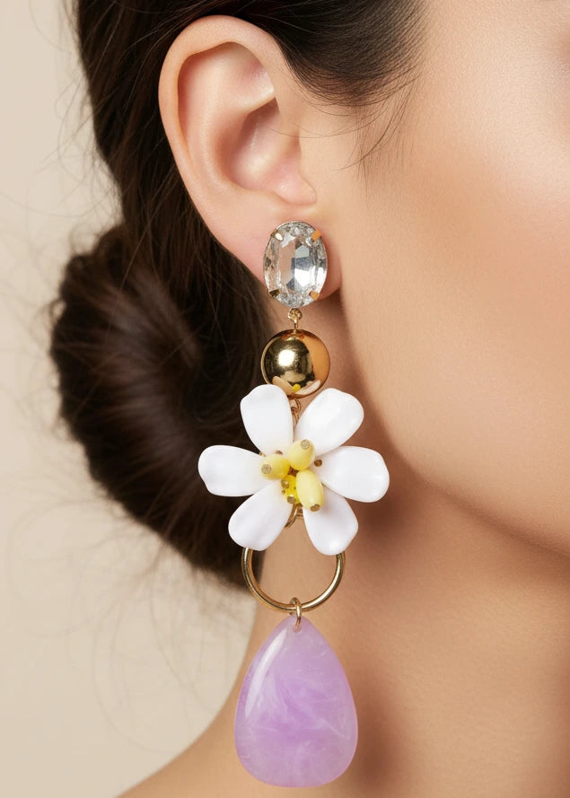 Multicolor Floral Design Acrylic Earrings