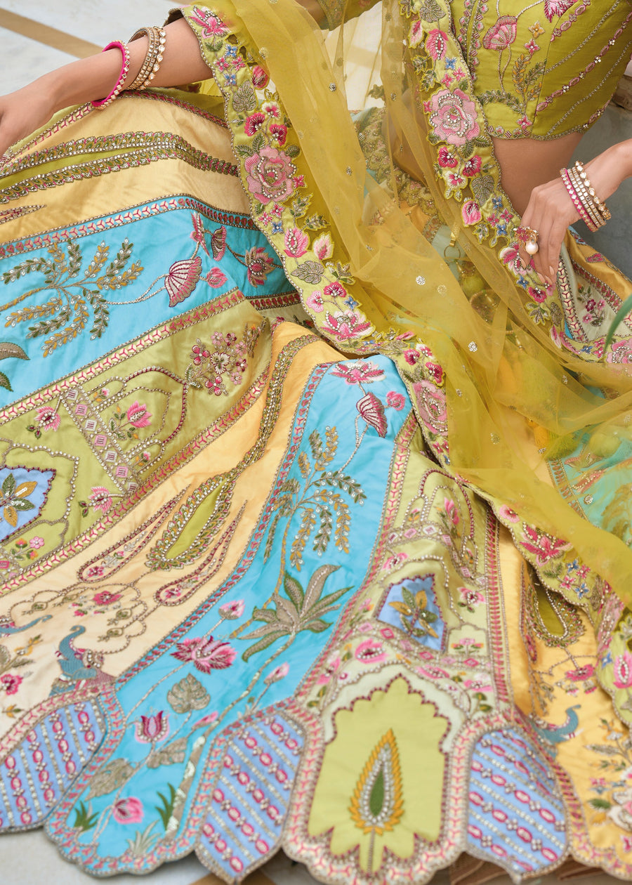 Pastel Green and Pastel Blue Silk Lehenga Choli