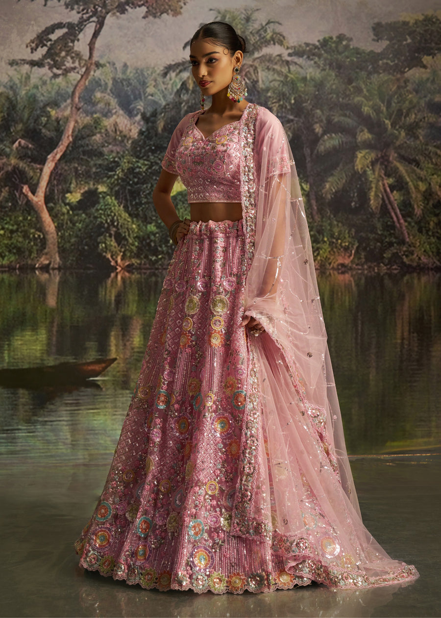 Pink Net Lehenga Choli