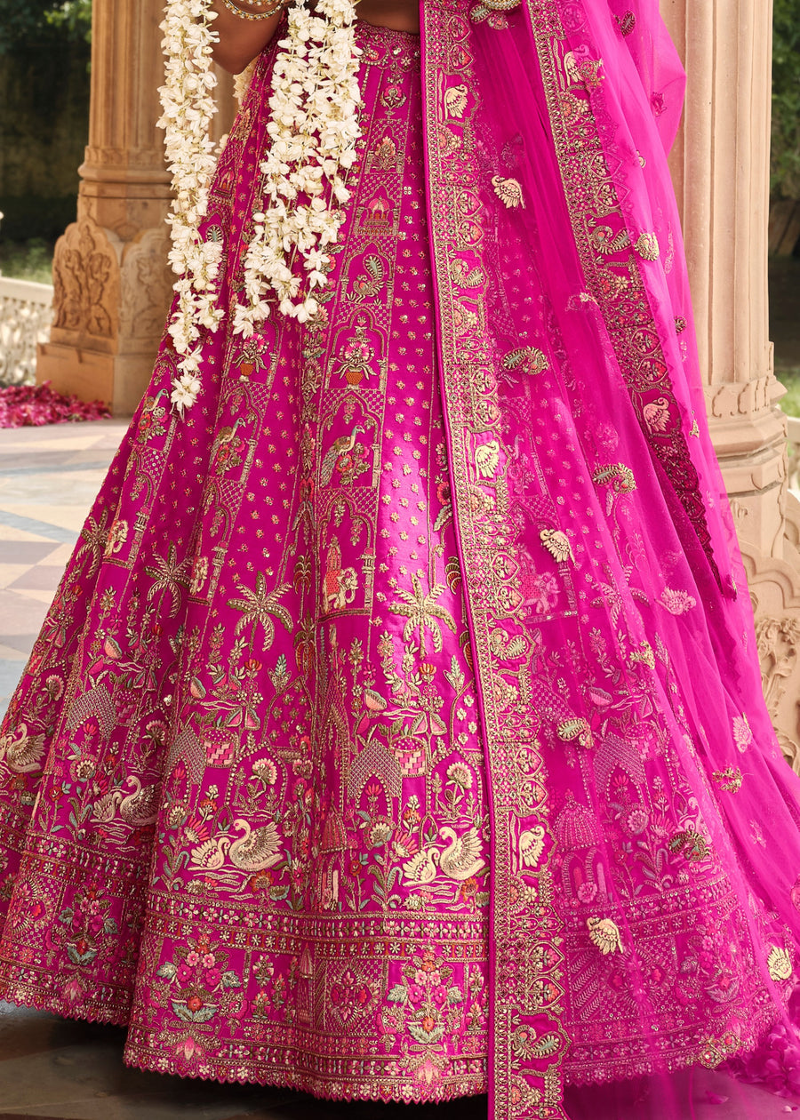 Pink Silk Embroidered Bridal Lehenga Choli