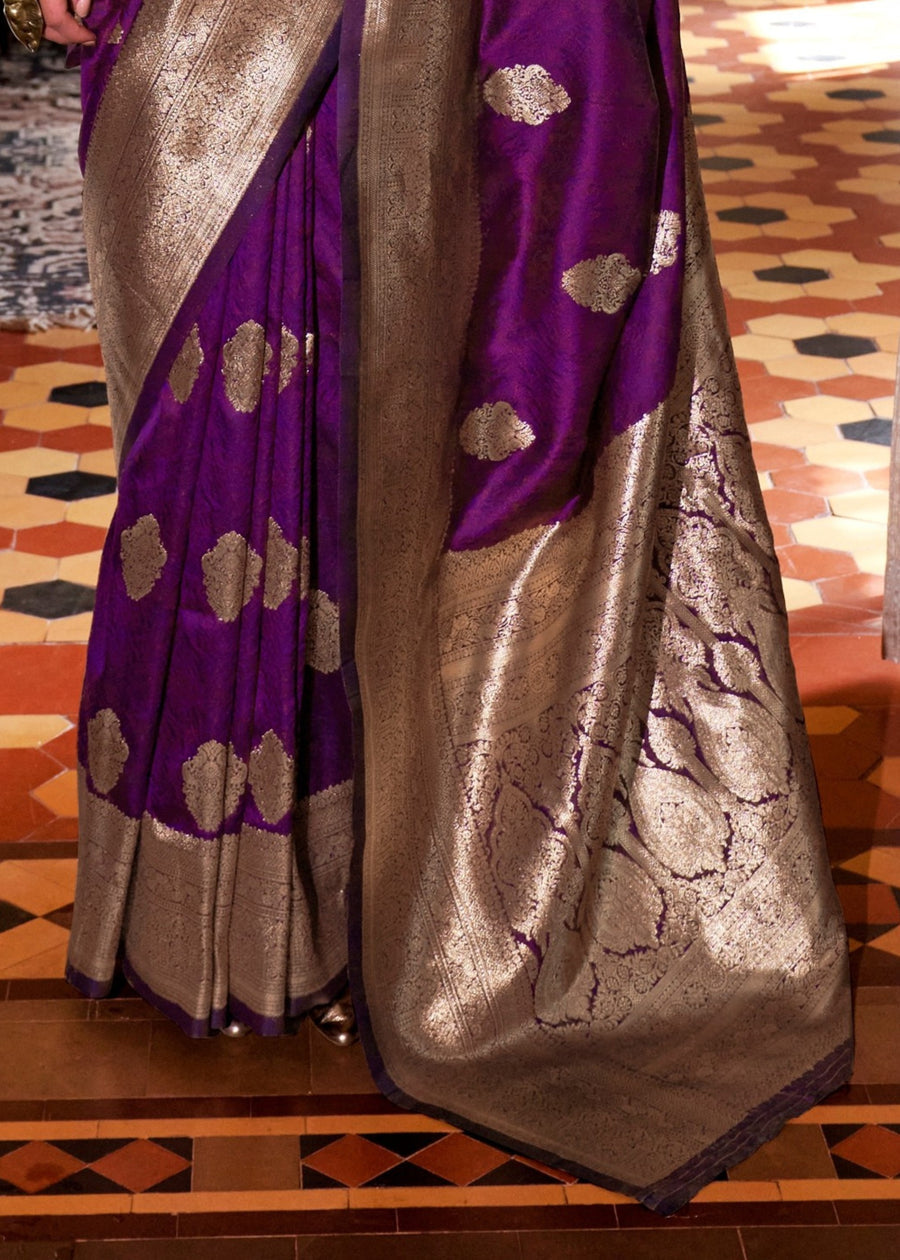Soft Banarasi Silk Violet Purple Handloom Weaving Saree