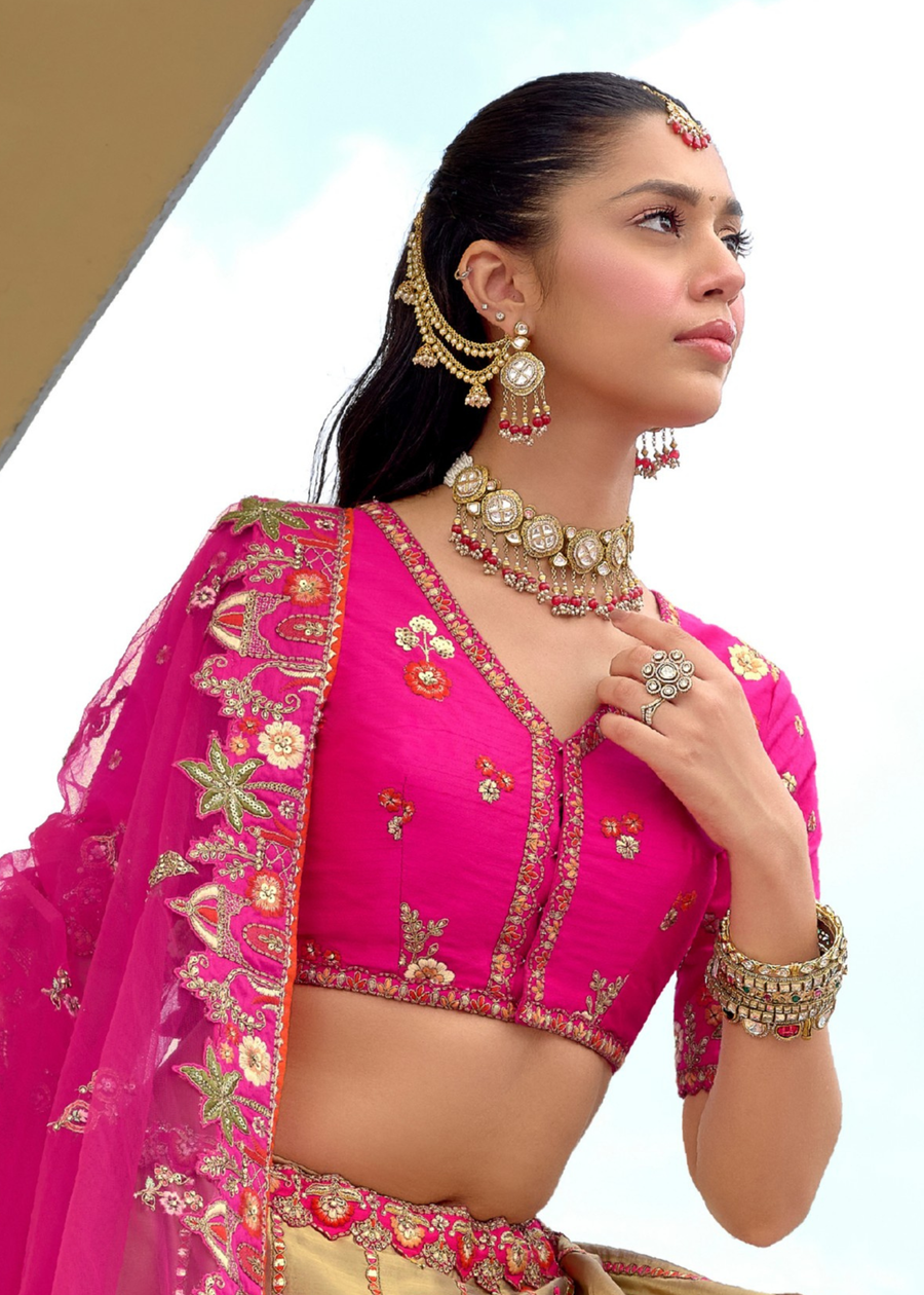 Copper & Rani Pink Silk Bridal Lehenga Choli
