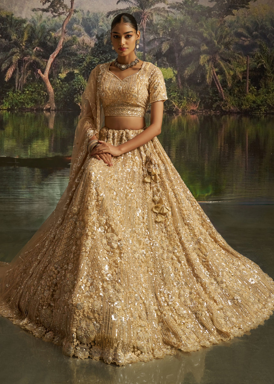 Light Gold Designer Lehenga Choli With Sequins Embroidery