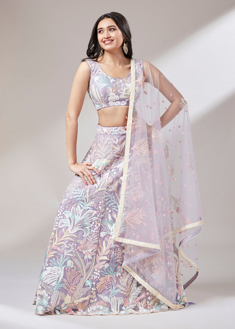 Mauve Purple Lehenga Choli With Sequins Embroidery