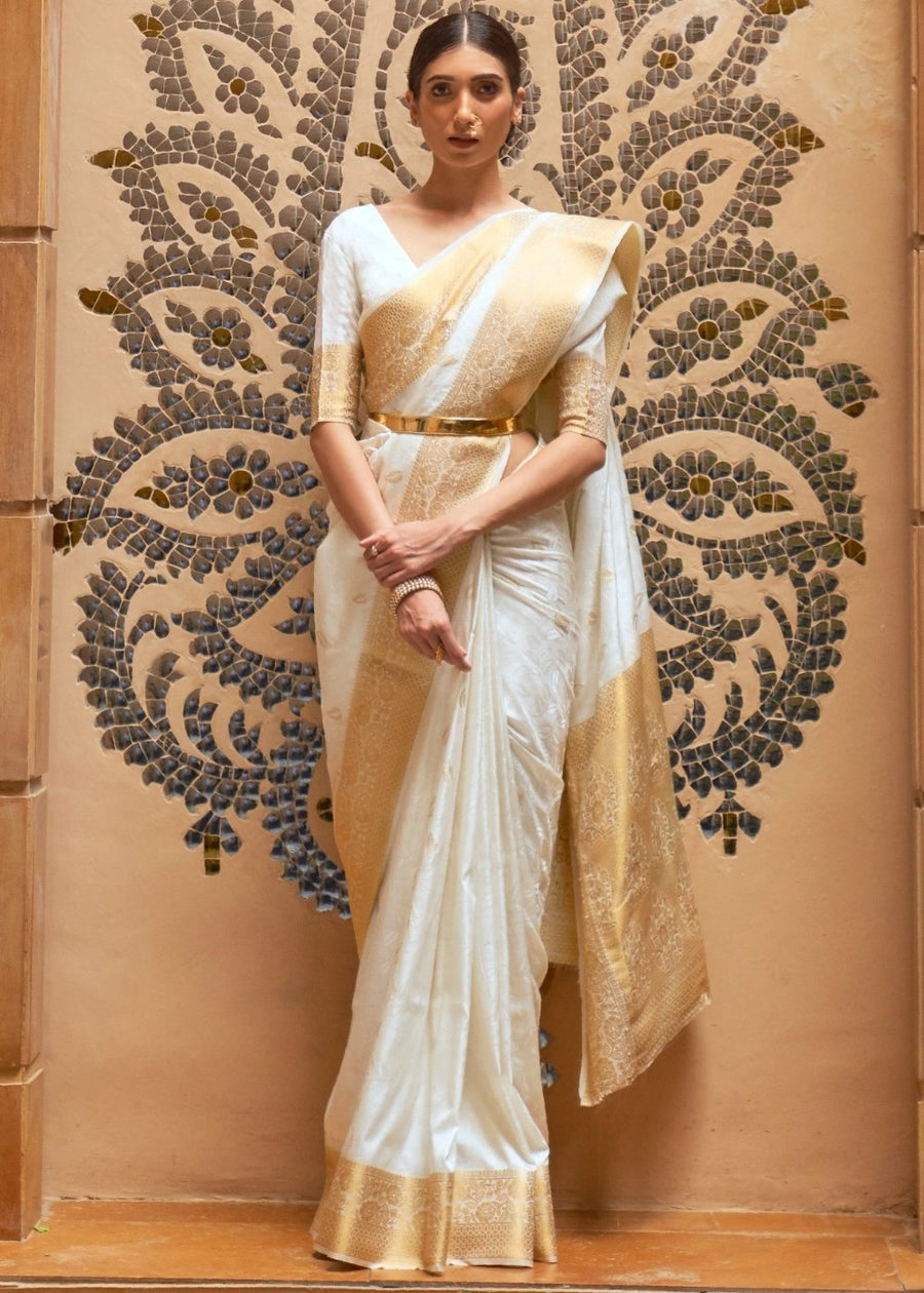 MRS WORLD INDIA 2017 Shreya Krishnan in Pure Kanjivaram Silk White Handloom Saree with Golden Zari Border