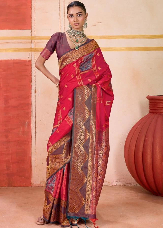 Pochampally Patola Silk Red Ikkat Saree
