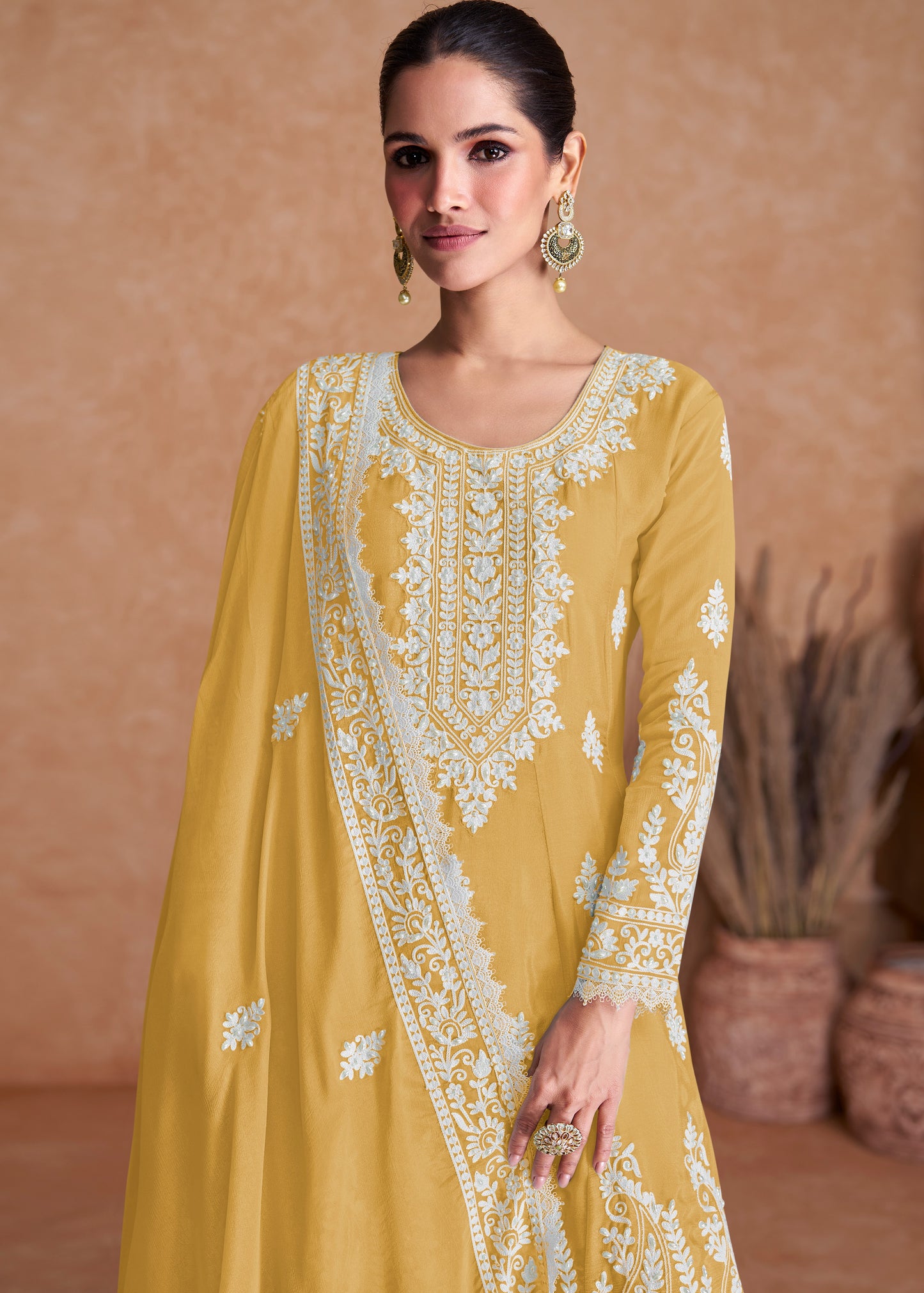 Mustard Yellow Readymade Silk Sharara Suit