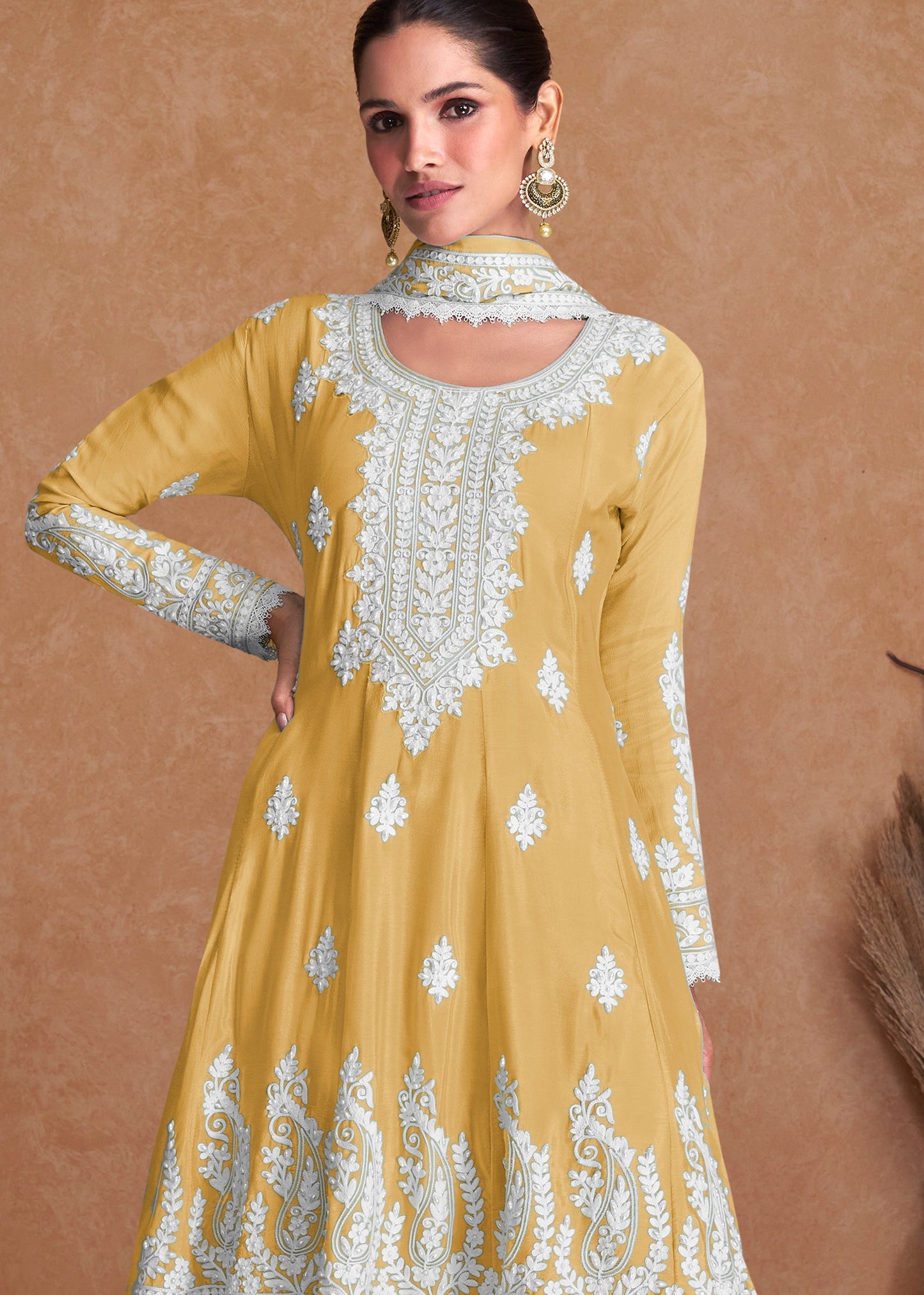 Mustard Yellow Readymade Silk Sharara Suit