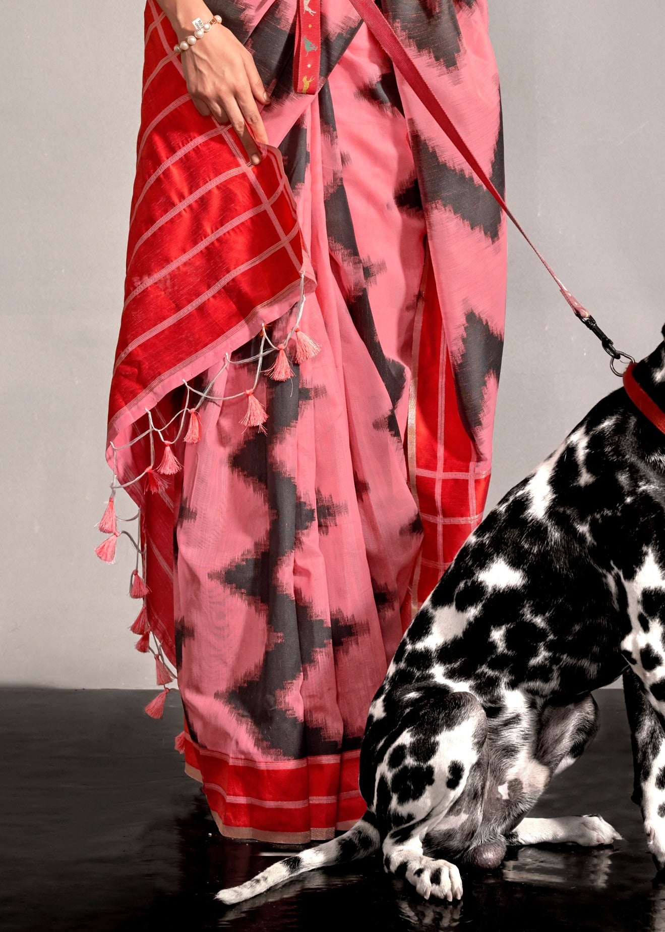 Rose Pink and Red Cotton Silk Handloom Saree