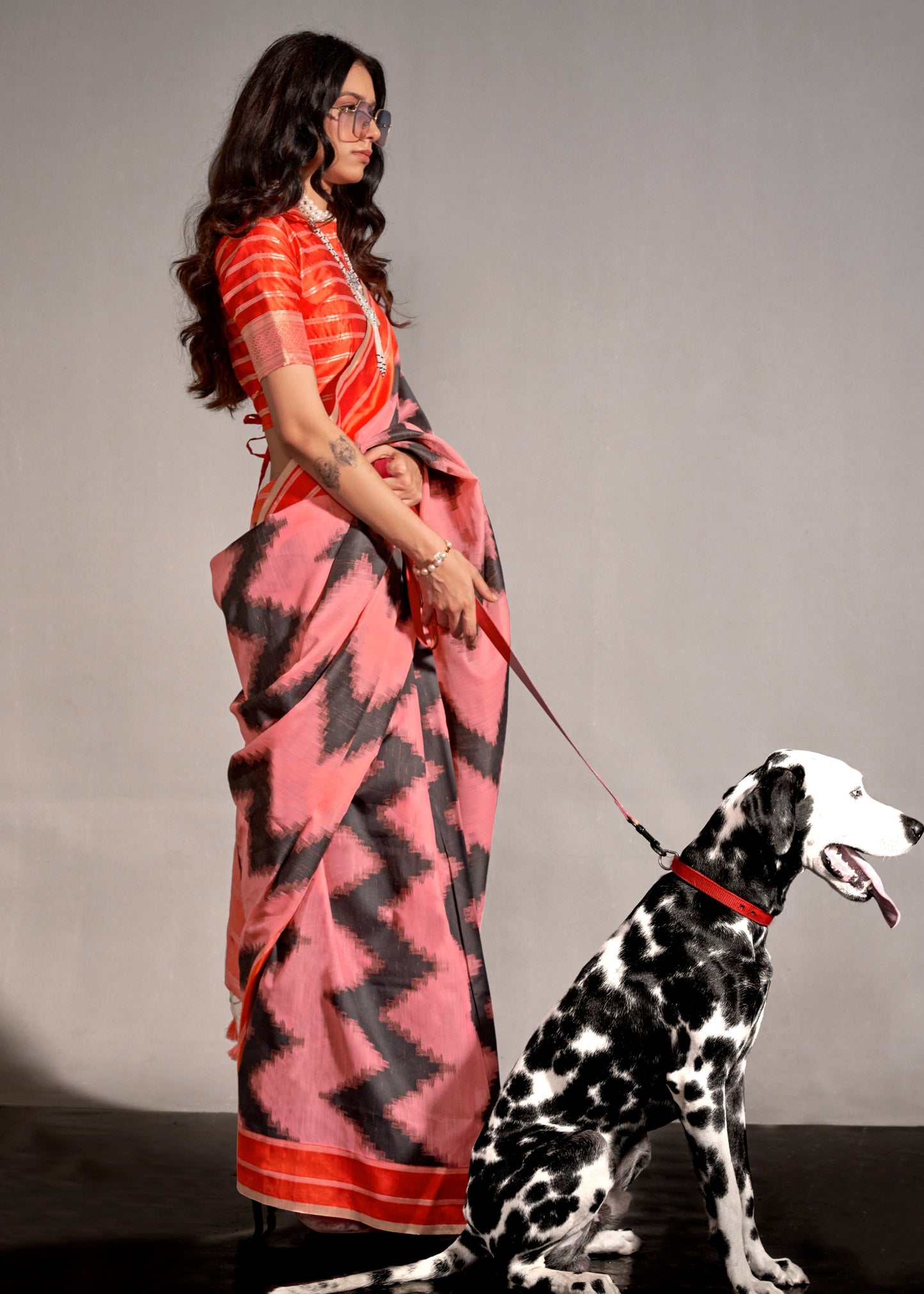 Rose Pink and Red Cotton Silk Handloom Saree