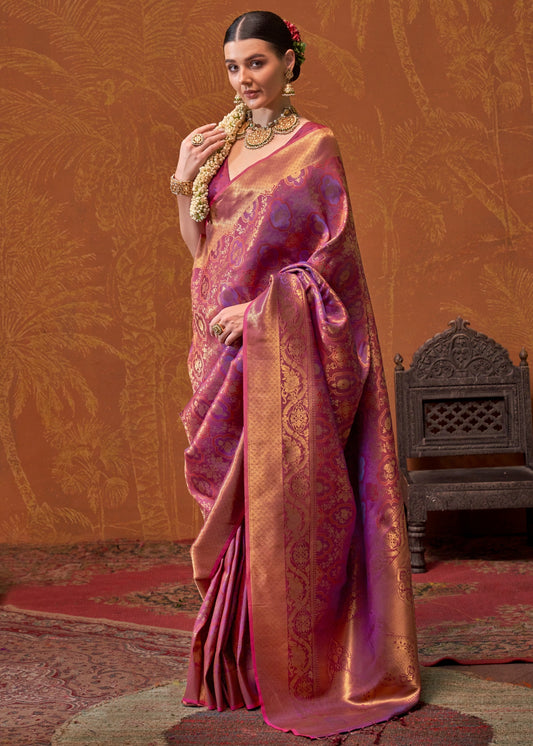 Pure Katan Silk Banarasi Handloom Magenta Pink Saree