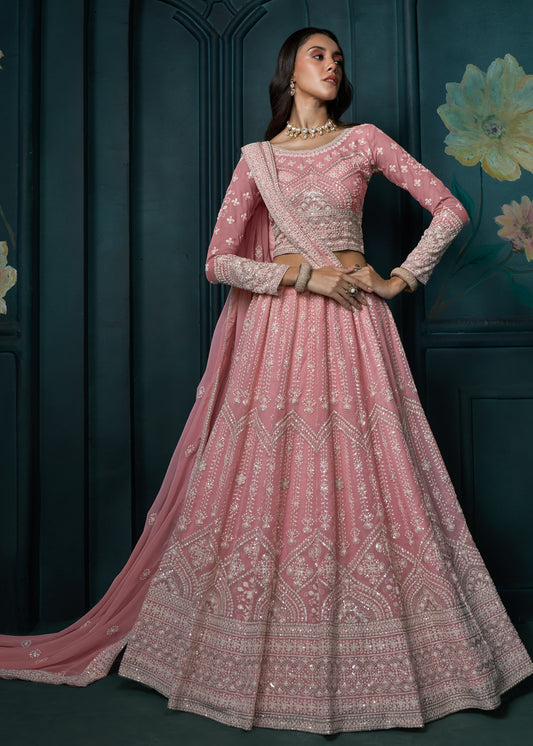 Pink Sequins Lehenga Choli For Bridesmaid