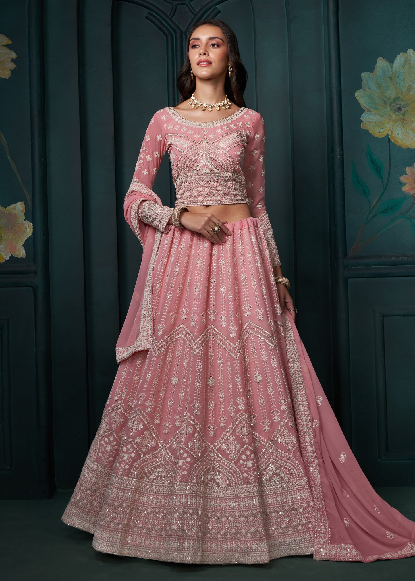 Pink Sequins Lehenga Choli For Bridesmaid