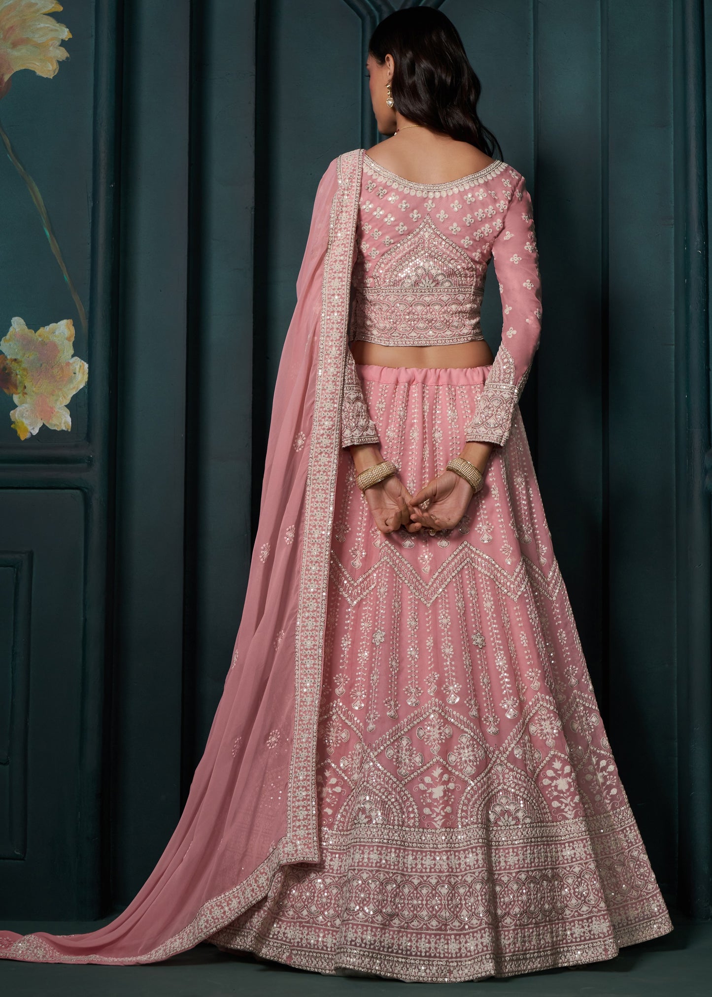 Pink Sequins Lehenga Choli For Bridesmaid