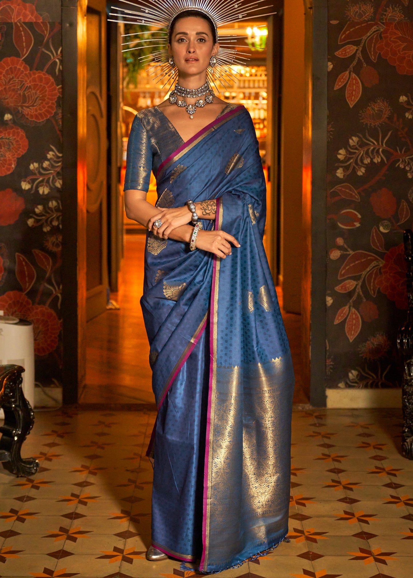 Banarasi Silk Royal Blue Handloom Saree