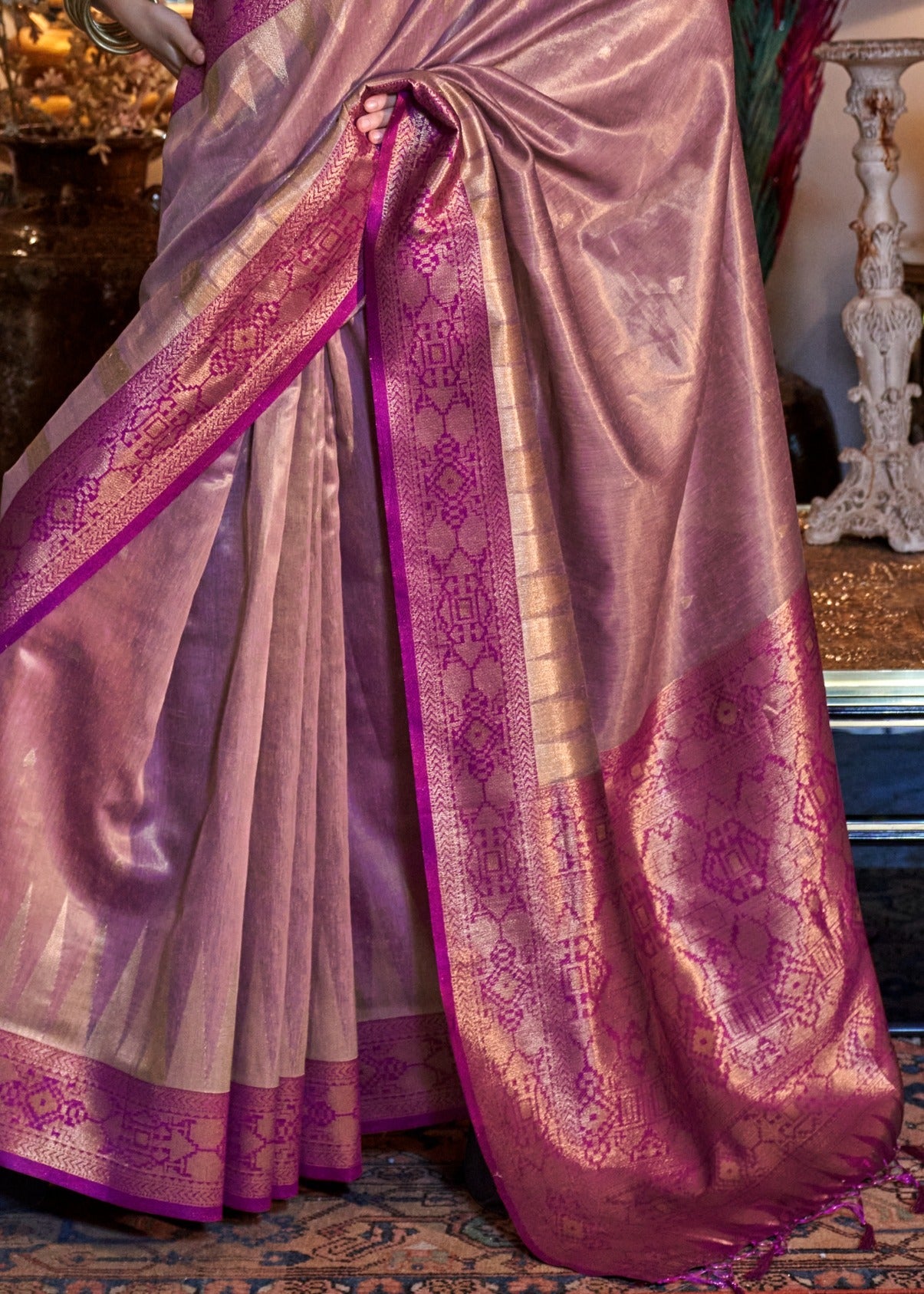 Banarasi Tissue Silk Pink Zari Saree